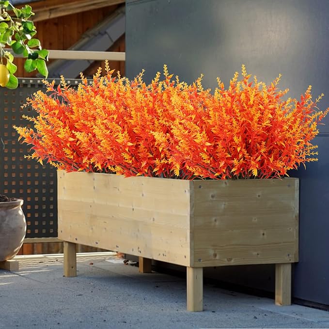 RECUTMS 20 Bundles Artificial Fall Flowers No Fade Faux Autumn Plants, Fake Indoor Outdoor Greenery for Thanksgiving Christmas Wedding Party Home Garden Fireplace Décor(Gold)