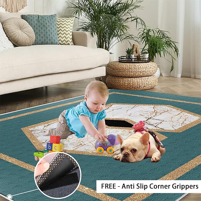 Jadeite Marble Area Rug Abstract Marble Texture Area Rugs for Living Room Light Luxury Stone Crack Carpet Gold Geometric Stripes Outdoor Carpet for Bedroom Living Room 6x9ft