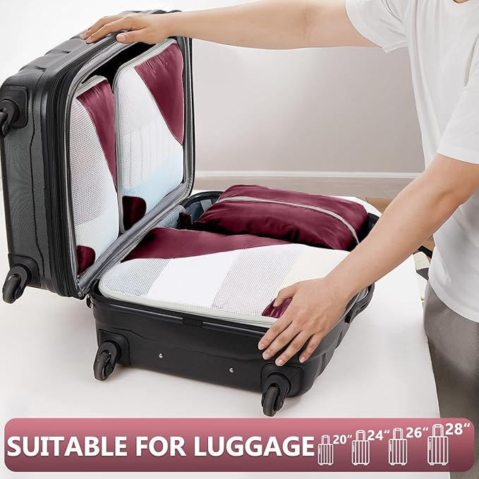 8 Set Packing Cubes for Travel, Anti-Tearing Suitcase Organizer for Luggage with Shoe & Hanging Toiletry Bag,Gifts for Women Mom,OlarHike Vacation Essentials & Accessories for Cruise Ship,Wine