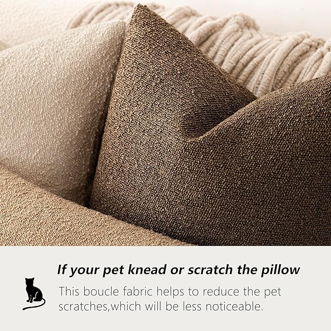 Foindtower Decorative Textured Boucle Throw Pillow Covers Accent Solid Pillow Cases Neutral Soft Cozy Couch Cushion Case for Chair Sofa Bedroom Living Room Home Decor 20x20 Inch,1PC,Chocolate