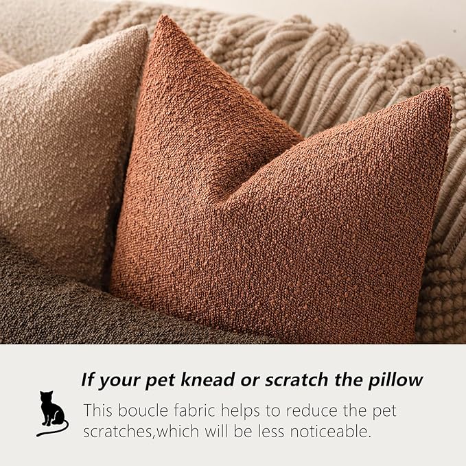 Foindtower Decorative Textured Boucle Throw Pillow Covers Accent Solid Lumbar Pillow Cases Soft Cozy Couch Cushion Case for Chair Sofa Bedroom Living Room Home Decor 12x20 Inch,1PC,Burnt Orange Hazel