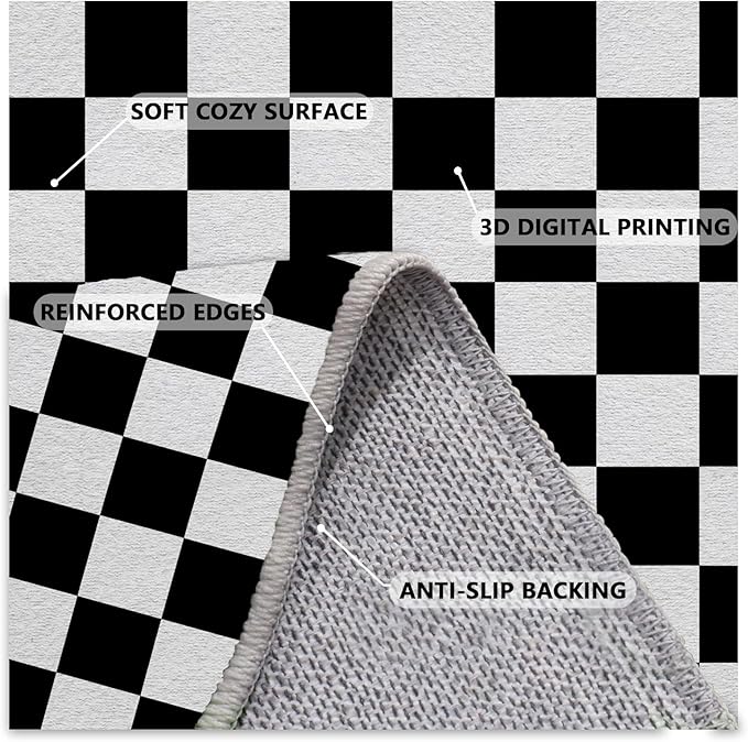Black and White Checkered Rug for Living Room, 5x8 Area Rugs, Checkered Area Rug, Geometric Plaid Large Rugs, Washable Non Slip Retro Grid Carpet Home Floor Decor