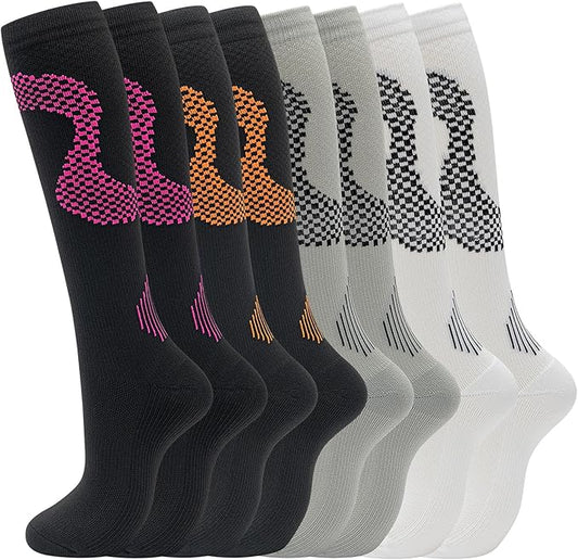 fenglaoda 8 Pairs Compression Socks for Men & Women 20-30 mmHg Knee High Nurse Pregnant Running Medical and Travel Athletic