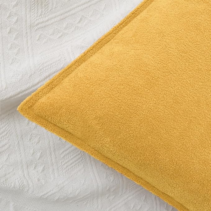 Kevin Textile Waterproof Decorative Pillow Covers Yellow 24x24 Inch Pack of 2 Soft Boucle Textured Euro Pillowcases Elegant Accent Pillows for Couch Sofa Chair Bed Home Decor Indoor Outdoor