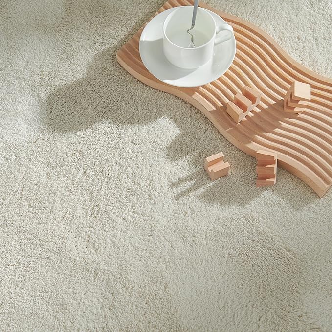 jinchan Solid Plush Area Rug 4x6 Performance Shaggy Washable Rug Indoor Soft Modern Faux Wool Cozy Non Slip Carpet for Living Room Kids Room Bedroom Dining Room Nursery Ivory