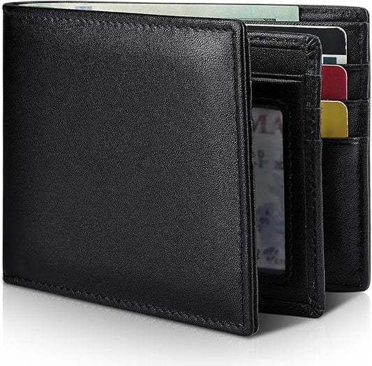 Artpaxy Mens Wallet Genuine Leather Bifold RFID Blocking Wallet for Men with 1 ID Window 13 Card Holders 2 cash pockets 1 Gift Box