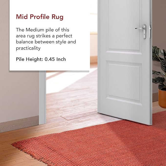 Nuloom Daniela Brick, 6' x 9', Handmade, Jute, Tassel, Soft and Textured, High Traffic, Stain Resistant, Easy Clean, Durable Area Rug for Bedroom, Living Room, Dining Space, Foyer, Entryway