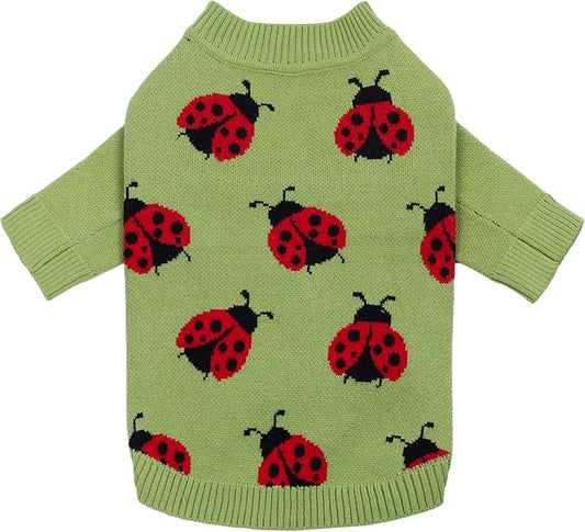 Fitwarm Ladybug Dog Sweater, Warm Dog Winter Clothes for Small Dogs Boy Girl, Pet Outfit, Green, Red, Black, Medium