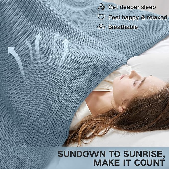 Guohaoi Knitted Weighted Blanket Kids (Haze Blue 50"x60" 10lbs) No Beads Cooling Heavy Blanket, Home Decor Breathable Chunky Knit Throw Blanket for All-Season Use