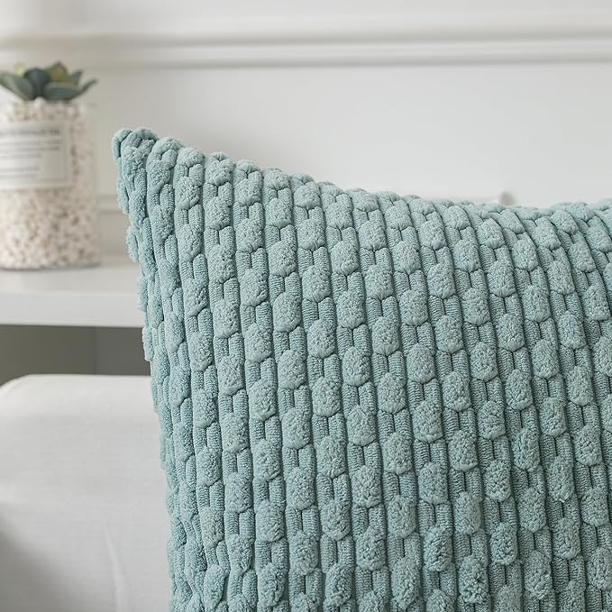 Kevin Textile Throw Pillow Covers Soft Corduroy Decorative Set of 2 Boho Striped Pillow Covers Pillowcases Farmhouse Home Decor for Couch Bed Sofa Living Room 22x22 Inch Dusty Green