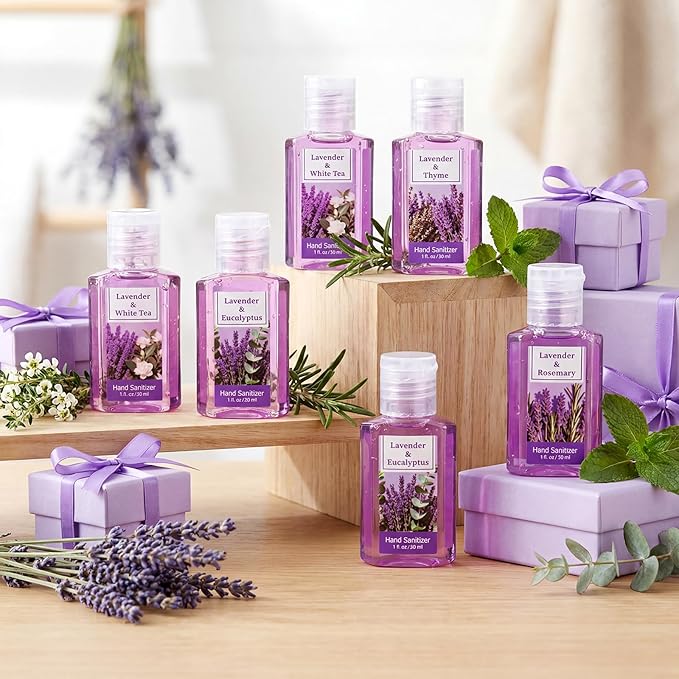 Frienda 24 Pcs Mini Hand Sanitizers Bulk Travel Size Lavender Scented Hand Sanitizers 1 Fl oz Pocket Sanitizing Moisturizes Cleans Hands for Guest Adults Family Office Travel Christmas Party Gifts