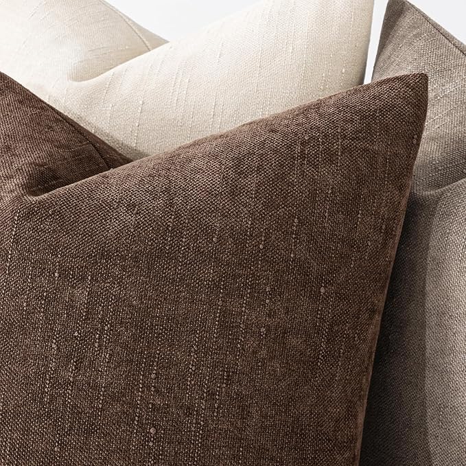 MIULEE Pack of 2 Decorative Throw Pillow Covers Soft 100% Polyester Throw Pillows Solid Textured Cushion Covers for Couch Sofa Bedroom Living Room 18x18 Inch, Chocolate
