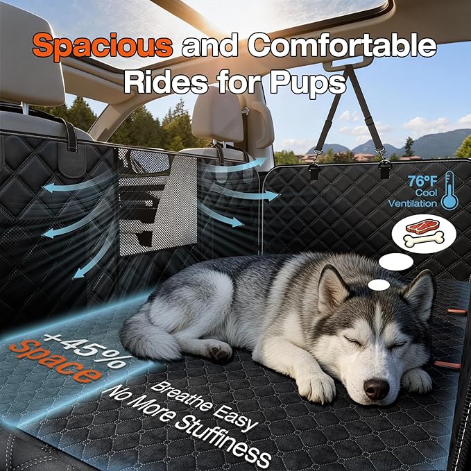 Doglike Dog Car Seat Cover for Back Seat [with Detachable Mat], Hard Bottom Dog Hammock for Car, Pet Bed Extender for 2-4 Large Dogs, Waterproof Seat Protector, XL Size Fits for Crew Cab Truck/SUV, BK