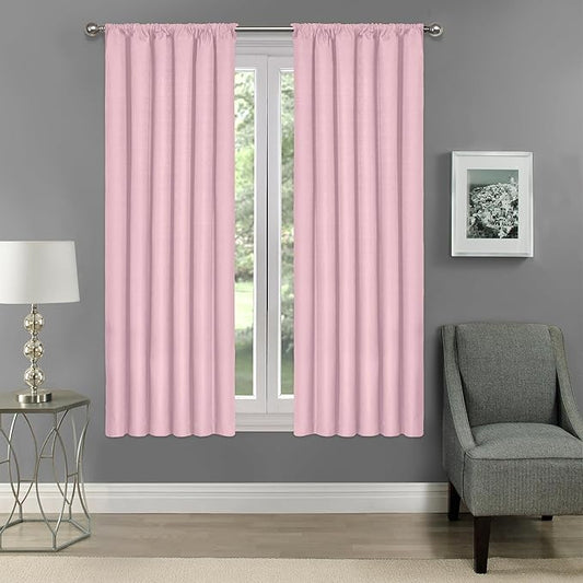 Eclipse Kendall Modern Blackout Thermal Rod Pocket Window Curtain, Insulating & Noise Reducing Curtains for Bedroom or Living Room (1 Panel), 63 in Long x 42 in Wide, Soft Pink
