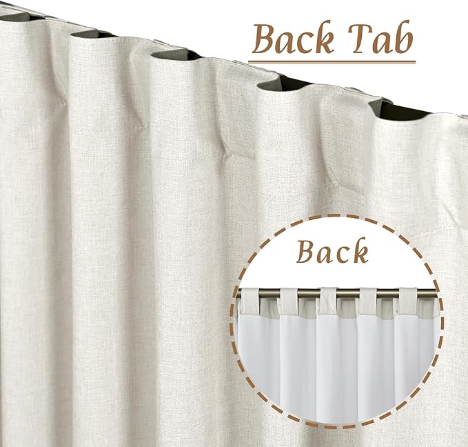 LAMIT Ivory 100% Blackout Linen Curtains, 84 Inch Linen Textured Living Room Farmhouse Curtains Room Darkening Back Tab and Rod Pocket Burlap Neutral Panels with White Liner, 2 Panels, 52 x 84 Inch