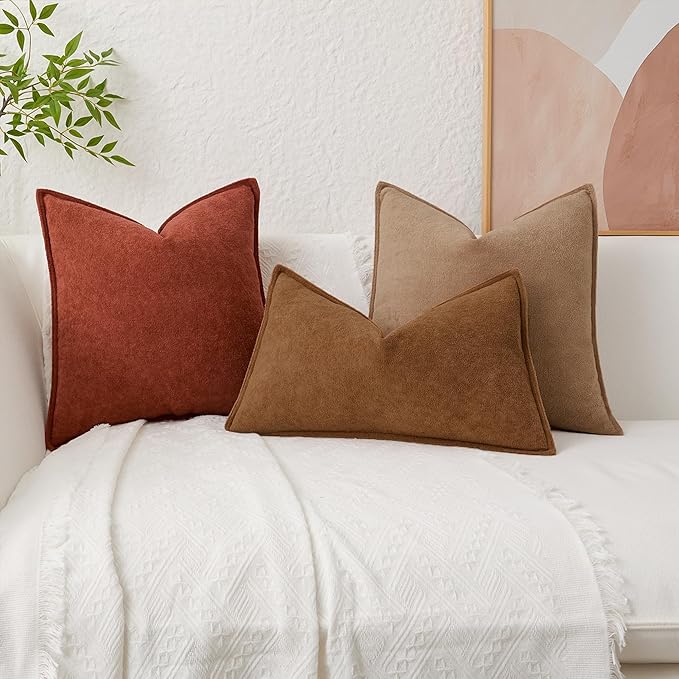 Kevin Textile Fall Waterproof Decorative Pillow Covers Burnt Brick 16x16 Inch Pack of 2 Soft Boucle Textured Throw Pillowcases Elegant Accent Pillows for Couch Sofa Chair Bed Home Decor Indoor Outdoor