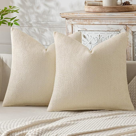 MIULEE Pack of 2 Couch Throw Pillow Covers 18x18 Inch Neutral Cream Modern Boho Accent Decorative Pillow Covers Soft Chenille Farmhouse Cushion Covers for Home Decor Bed Sofa Living Room