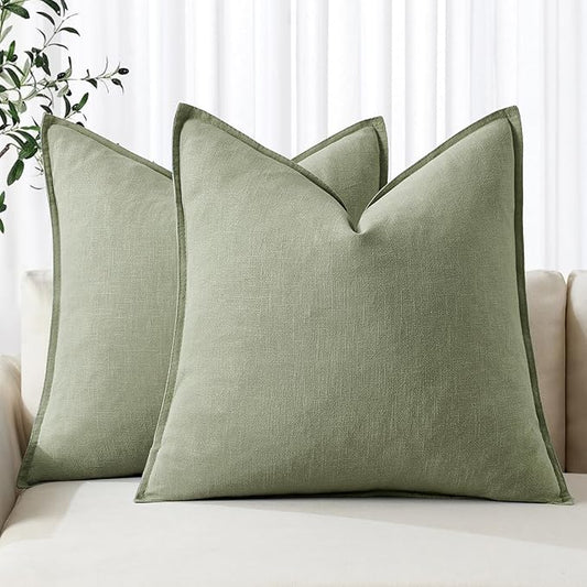 MIULEE Decorative Linen Euro Sham Pillow Covers 26x26 Sage Green Boho Farmhouse Neutral Spring Couch Throw Pillows for Bed Pack of 2 Accent Modern Pillowcase Summer Sofa Livingroom Home Decor
