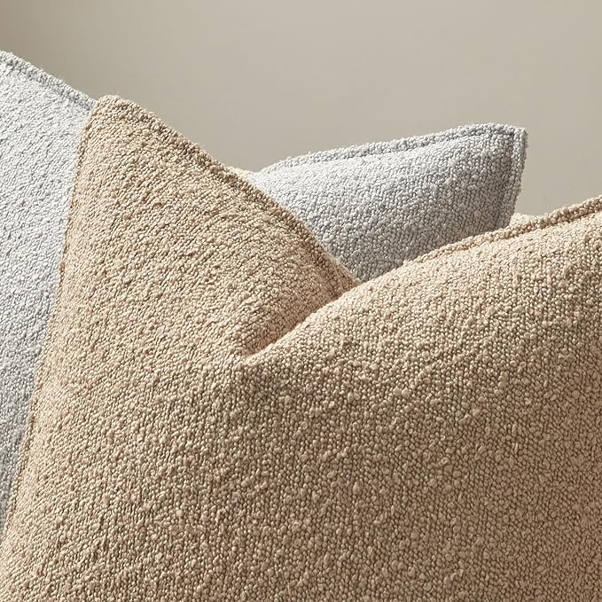 JUSPURBET 18x18 Pillow Covers Set of 2 Decorative Throw Pillow Covers Case for Couch Sofa Bed Soft Boucle Textured Cushion Covers with Hidden Zipper for Home Decor Living Room,Oatmeal