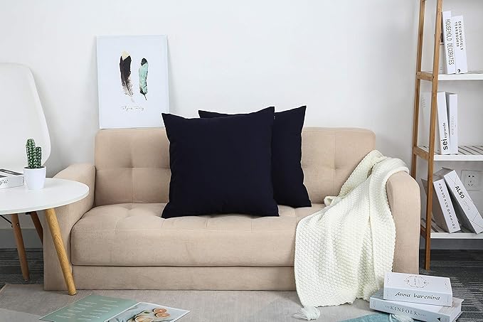 TangDepot Set of 2 Handmade Decorative Solid 100% Cotton Canvas Throw Pillow Covers/Cushion Covers, 45 Colors Available - (16"x16" 2 Pieces, Dark Navy)