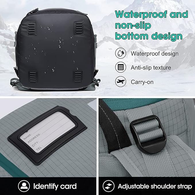 Ski Boot Bag, 55L/70L Waterproof Ski and Snowboard Boots Travel Backpack for Skis, Snowboard, Ski Helmet, Goggles, Gloves & Accessories