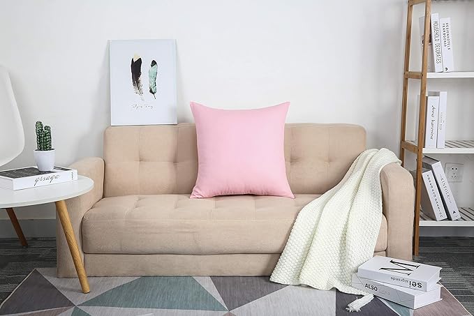 TangDepot Handmade Decorative Solid 100% Cotton Canvas Throw Pillow Covers/Pillow Shams, (16"x16", Salmon Pink)