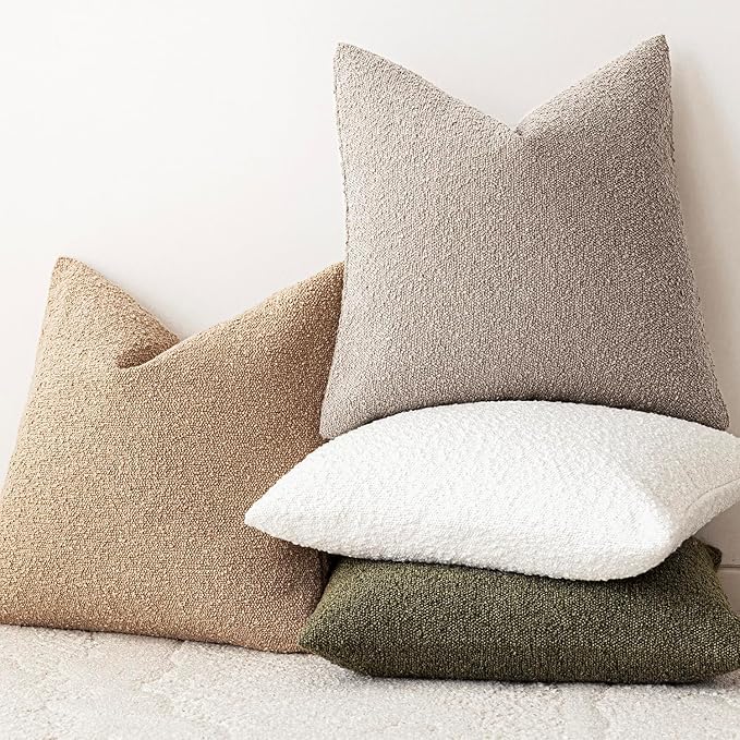 Foindtower Decorative Textured Boucle Throw Pillow Covers Accent Solid Pillow Cases Neutral Soft Cozy Couch Cushion Case for Chair Sofa Bedroom Living Room Home Decor 16x16 Inch,1PC,Light Taupe
