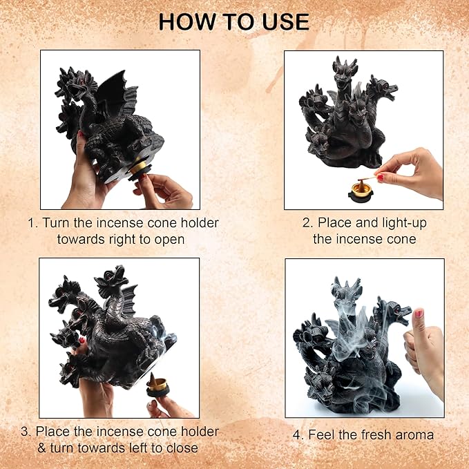 Hosley 2pk 8.5 Inch High Resin Dragon Decor Statue/Incense Cone Burner Smoking Dragon Holder. Ideal for Spa and Aromatherapy Suggested for use with Hosley Brand Incense Cones