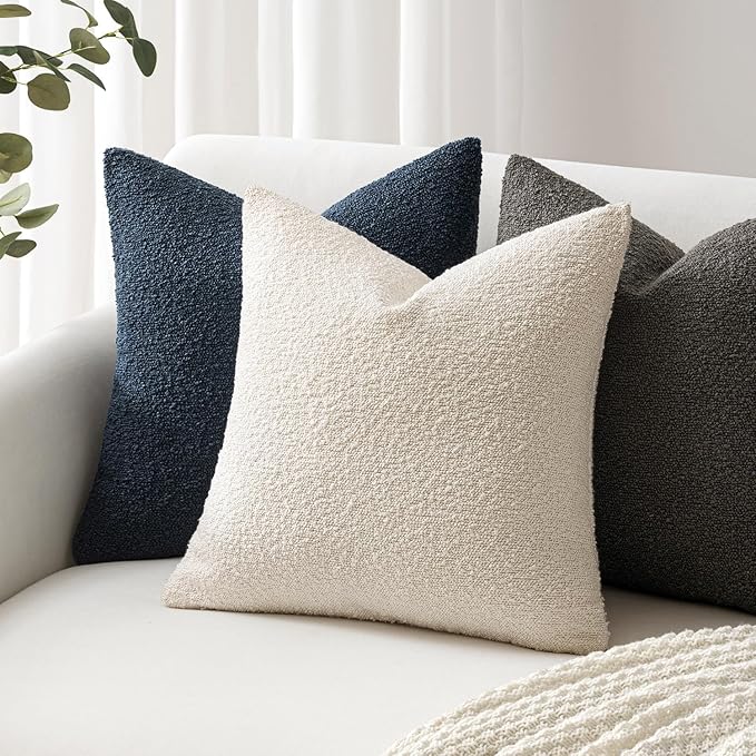 Woaboy Pack of 2 12x20 Inch Decorative Boucle Throw Pillow Covers Textured Lumbar Pillowcaes Accent Solid Cozy Soft Cushion Covers Home Decor for Sofa Couch Living Room Home Decor,Natural Beige