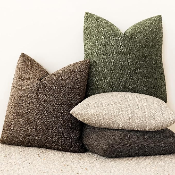 Foindtower Decorative Textured Boucle Throw Pillow Covers Accent Solid Pillow Cases Neutral Soft Cozy Couch Cushion Case for Chair Sofa Bedroom Living Room Home Decor 24x24 Inch,1PC,Chocolate