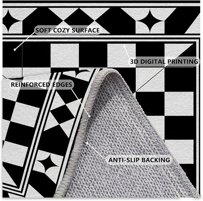 Black and White Checkered Rug, Checkered Rug, Modern Geometric Pattern Carpet, Retro Machine Washable Non Slip Area Rugs, Contemporary Rugs for Living Room/Bedroom 5x6