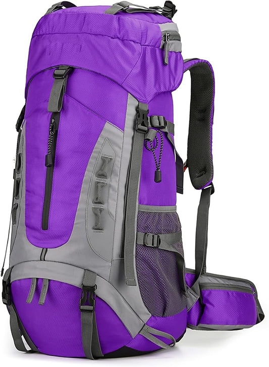 75L Hiking Backpack with Rain Cover Waterproof Camping Backpack Shoes Warehouse for Men Women, Frameless