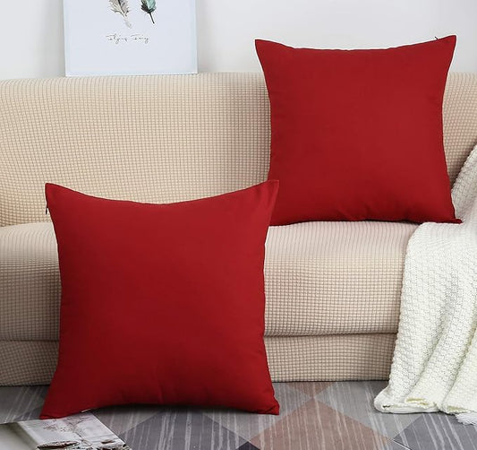TangDepot Set of 2 Handmade Decorative Solid 100% Cotton Canvas Throw Pillow Covers/Cushion Covers, 45 Colors Available - (20"x20" 2 Pieces, Deep Red)