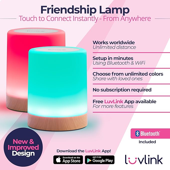 LuvLink Friendship Lamp v2.0 - Long Distance WiFi Touch Lamps for Couples, Friends & Family | Stay Connected from Anywhere – Easy App Setup – No Subscription (Single)