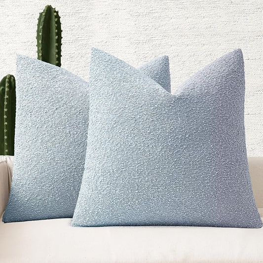 MIULEE 20x20 Inch Decorative Pillow Covers for Couch Bed Set of 2 Textured Boucle Neutral Winter Throw Pillows Light Blue Accent Solid Cushion Pillowcases Sofa Livingroom Home Decor