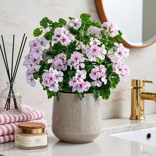 Artificial Flowers for Outdoors Artificial Geraniums for Indoor Fake Flowers 17.7In Uv Resistant Artificial Outdoor Flowers for Indoor Home Decor Outdoor Garden Decoration 8PCS,Pinkish White