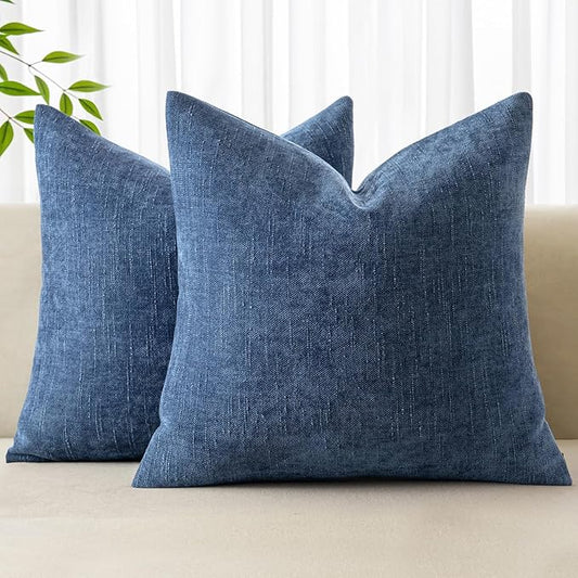 MIULEE Pack of 2 Decorative Throw Pillow Covers Soft Chenille Throw Pillows Solid Textured Cushion Covers for Couch Sofa Bedroom Living Room 18x18 Inch, Navy Blue
