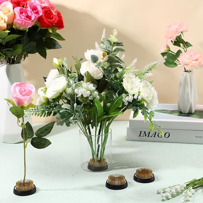 Sliner 16 Pieces Floral Frogs 2.36 Inch Round Brass Flower Holder Japanese Ikebana Vase Kenzan Flower Flower Arranger Flower Fixed Tools Pin for Flower Arrangement Home DIY Craft