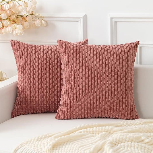 Kevin Textile Valentines Day Throw Pillow Covers Soft Corduroy Decorative Set of 2 Boho Striped Pillow Covers Pillowcases Farmhouse Home Decor for Couch Bed Sofa Living Room 22x22 Inch Blush Pink