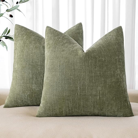 MIULEE Pack of 2 Decorative Throw Pillow Covers Soft Chenille Throw Pillows Solid Textured Cushion Covers for Spring Couch Sofa Bedroom Living Room 18x18 Inch, Sage Geen