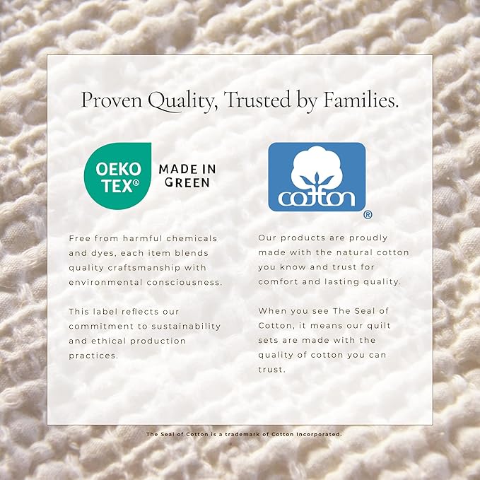 Great Bay Home Full/Queen Size Taupe 100% Cotton Honeycomb Waffle Quilt and Sham Set - Garment Washed, Waffle Weave Like Texture, Lightweight 3-Piece Bedding Set (Natural)