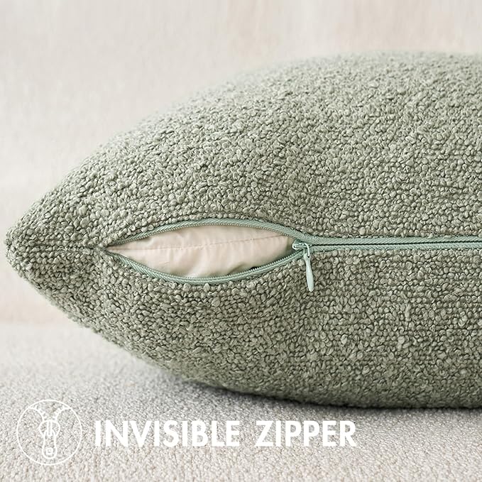 MIULEE 18x18 Inch Decorative Pillow Covers for Couch Bed Set of 2 Textured Boucle Neutral Spring Throw Pillows Sage Green Accent Solid Cushion Pillowcases Sofa Livingroom Home Decor