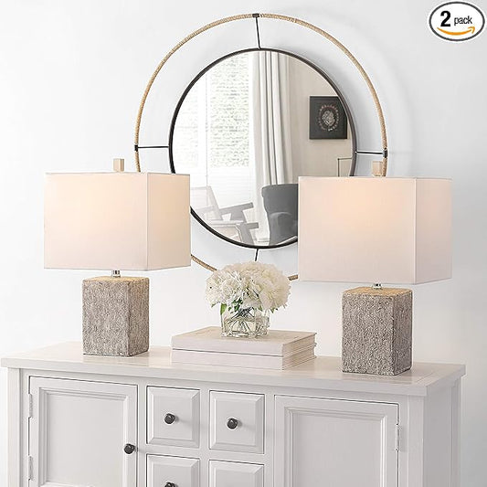 SAFAVIEH Lighting Collection Jaxon Modern Farmhouse Grey Ceramic 21-inch Bedroom Living Room Home Office Desk Nightstand Table Lamp Set of 2 (LED Bulbs Included)
