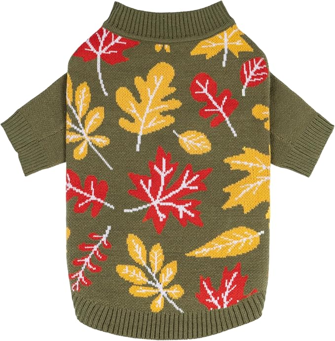 Fitwarm Maple Dog Sweater, Thermal Dog Winter Clothes for Small Dogs Boy Girl, Fall Pet Outfit, Red, Yellow, White, Olive Green, XS