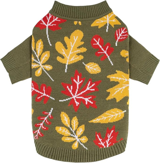 Fitwarm Maple Dog Sweater, Thermal Dog Winter Clothes for Small Dogs Boy Girl, Fall Pet Outfit, Red, Yellow, White, Olive Green, Medium