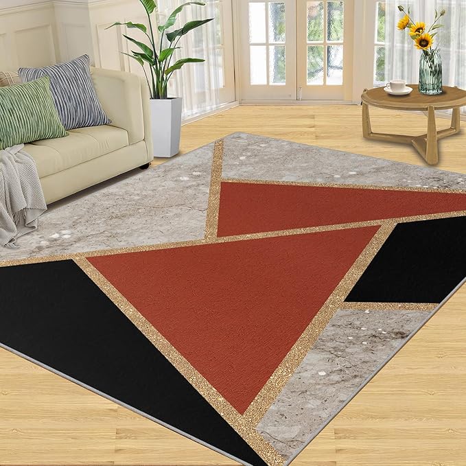 Geometric Marble Carpet Abstract Marble Texture Area Rugs 3D Modern Geometry Area Carpet Irregular Geometric Art Rug for Living Room Dining Room 7x8ft