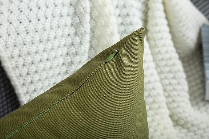 TangDepot Set of 2 Handmade Decorative Solid 100% Cotton Canvas Throw Pillow Covers/Cushion Covers, 45 Colors Available - (20"x20" 2 Pieces, Olive Green)