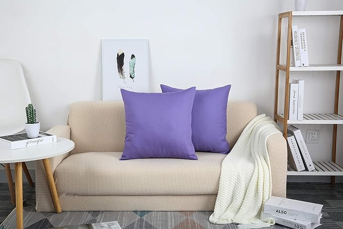TangDepot Handmade Decorative Solid 100% Cotton Canvas Throw Pillow Covers/Pillow Shams, (24" x24" , Violet, 1 Count (Pack of 1))