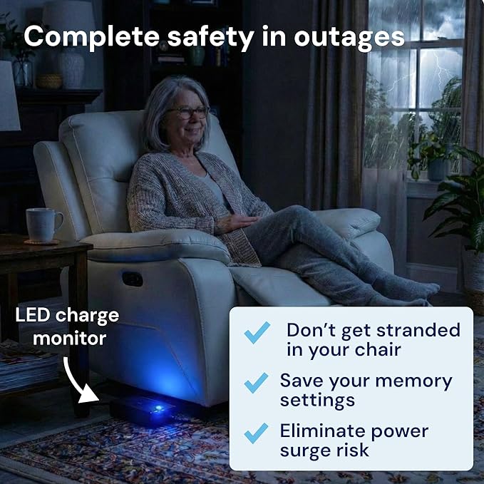 The Blue Cactus Max Power 5000mAh Kit - Battery, Power Transformer, Cords - 2-Pin Connector - Wireless with LED & Low Charge Alert - Couch Battery Pack for Reclining Chairs, Sofas & Loveseats