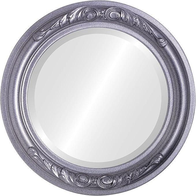 OVALCREST Round Beveled Wall Mirror for Home Decor - Florence Style - Black Silver - 18x18 Outside Dimensions